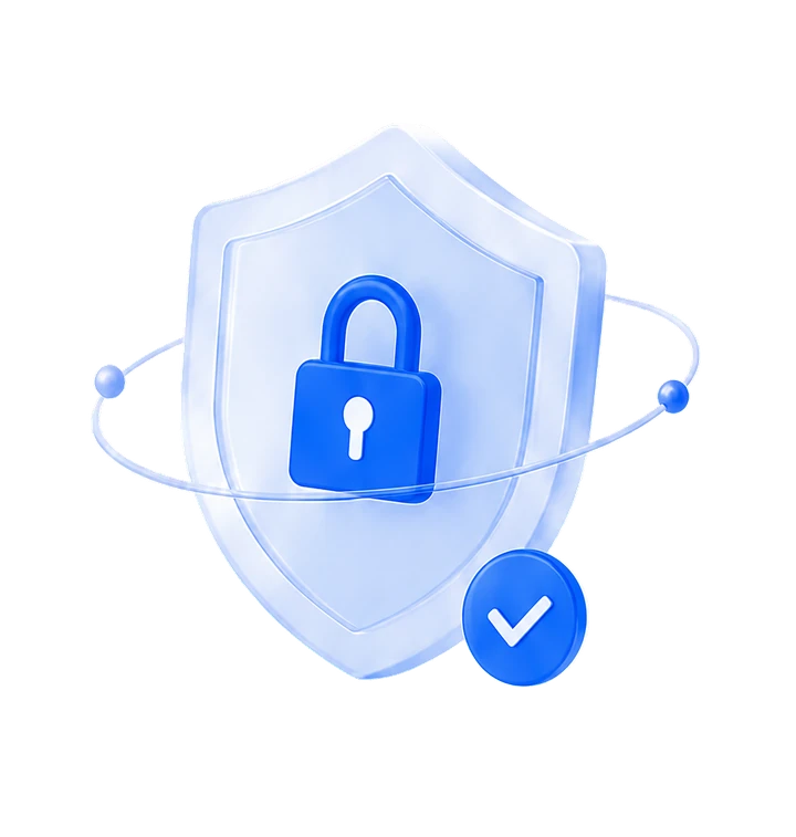 Blue security shield and lock